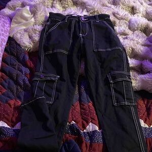 Christian Louboutin Black Cargo Pants with White Stitching